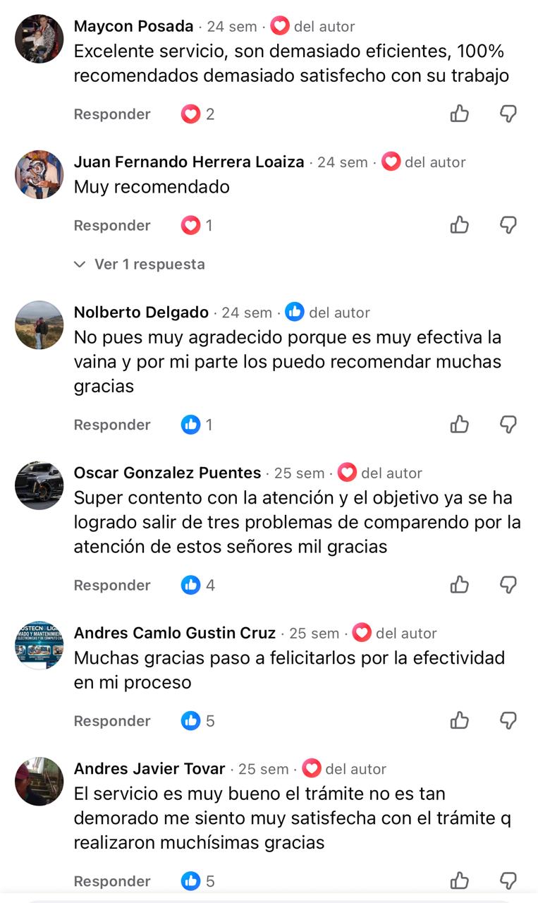 Comentarios de clientes en Facebook