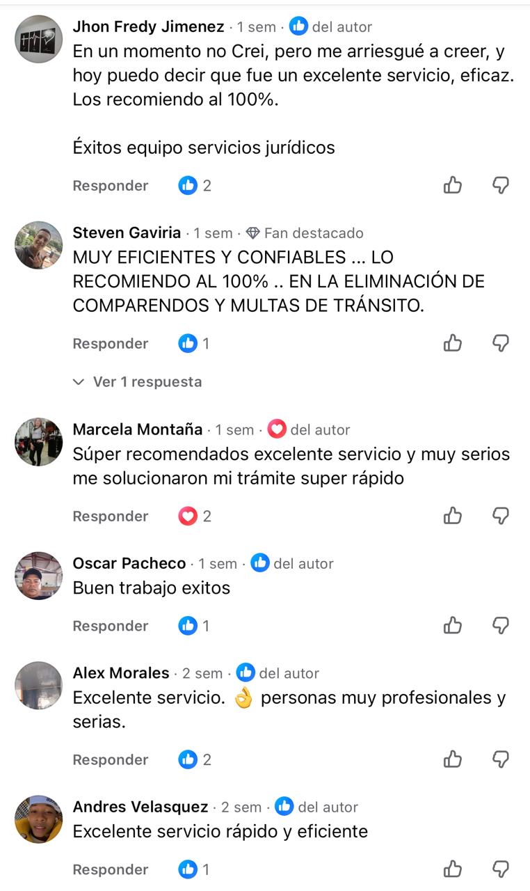 Comentarios de clientes en Facebook