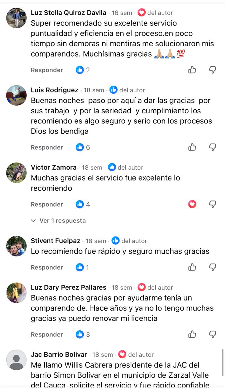 Comentarios de clientes en Facebook